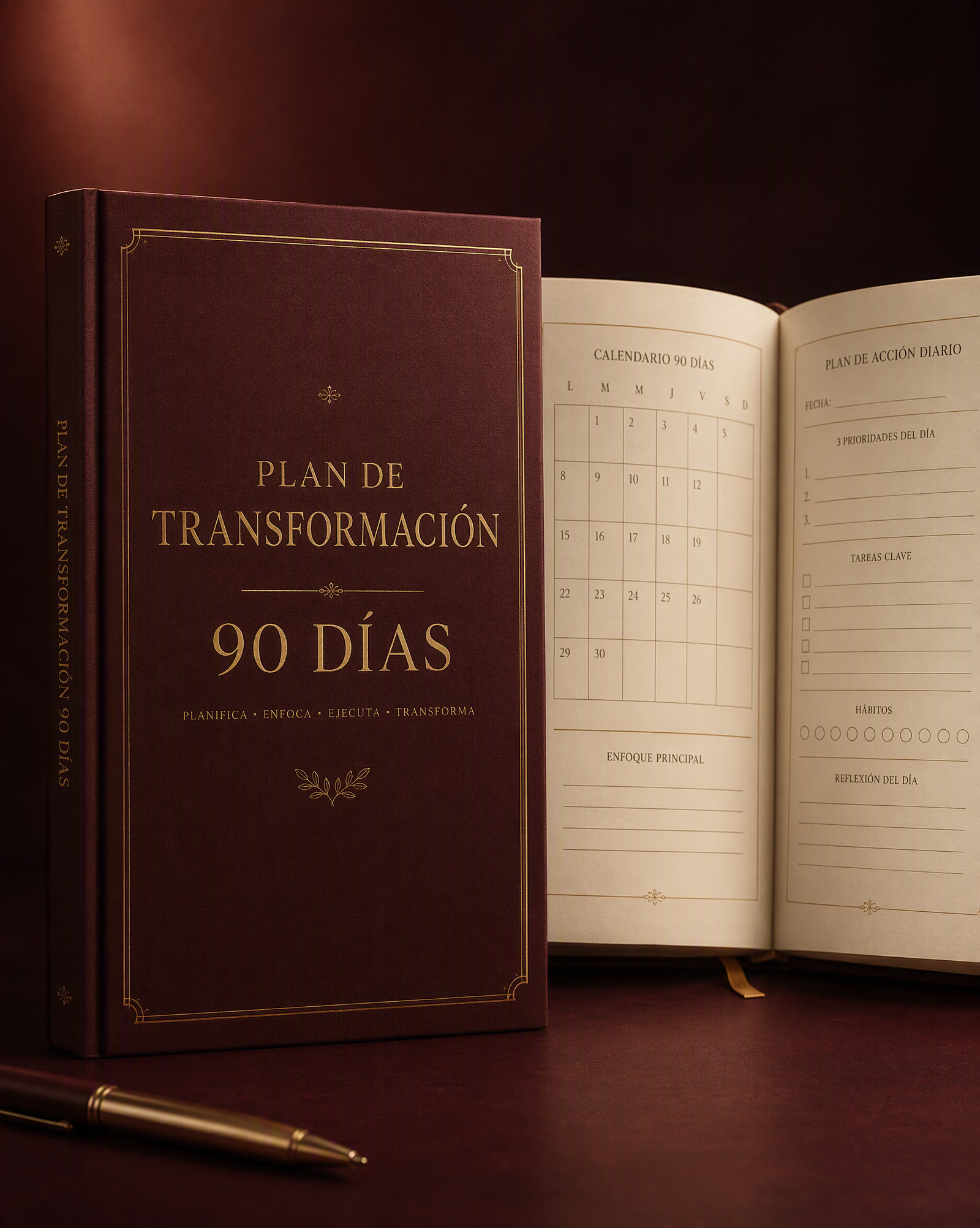Mockup 3D del Plan de Transformación 90 Días