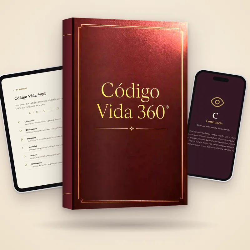 La guía Código Vida 360® en formato digital, con una tablet y un celular mostrando el método